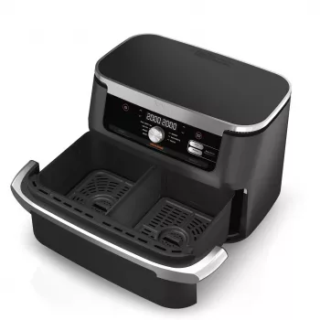 Doppel-10,4-L-Heißluftfritteuse Ninja AF500EU, Standgerät, 2470 W, Schwarz, Edelstahl