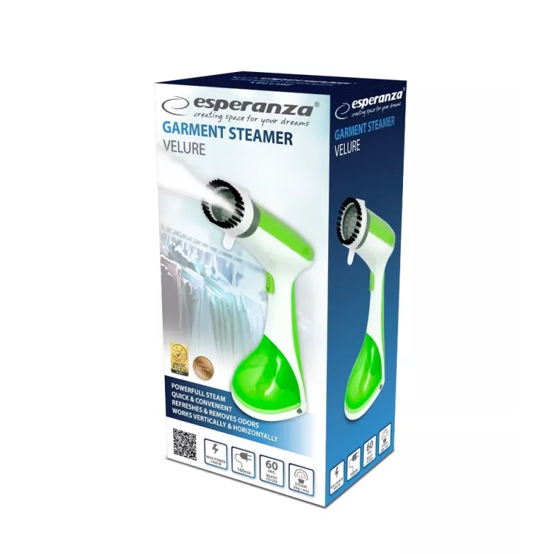 Handdampfer für Kleidung ESPERANZA EHI008 — 1400 W, 0,22 L Wassertank, 20 g/min Dauerdampf, 1,6 m Kabel, grün