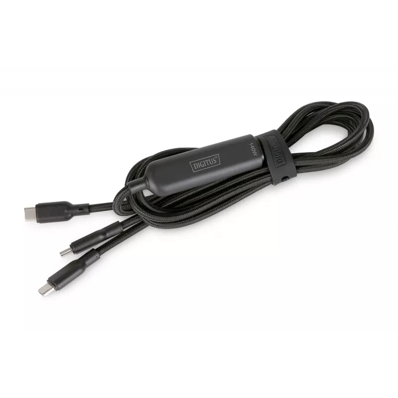 DIGITUS USB-C 2in1 Ladekabel 140W, USB-C auf 2×USB-C, 1,8 m, USB 2.0, schwarz