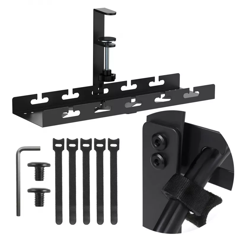 Untertisch-Kabelorganizer MACLEAN MC-105 B, Stahl, verstellbar, passend für Tischstärken von 0,5–50 mm, max. Belastung 5 kg, schwarz