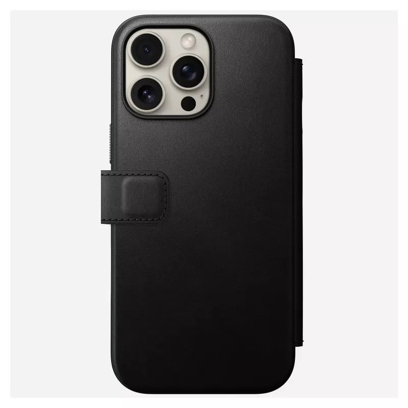 Folio-Handyhülle Nomad NM01675785 für Apple-Handys, passend für bis zu 17,5 cm (6,9 Zoll), Schwarz, 3 Kartenfächer, Tischaufsteller