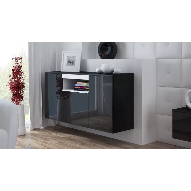 Cama Sideboard VIVA 150 schwarz/schwarz glänzend + weiß
