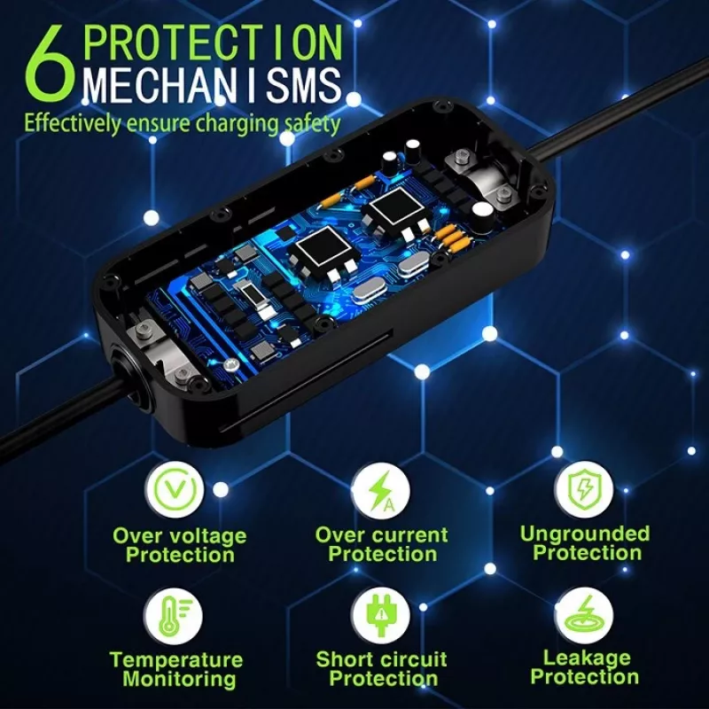 Mobiles Ladegerät für Elektrofahrzeuge QOLTEC 52468 Typ 2, 3,5 kW, 16 A, 5 m Kabel, IP65