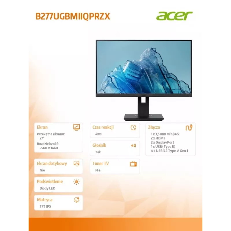 Monitor Acer B277UG 27 Zoll IPS QHD