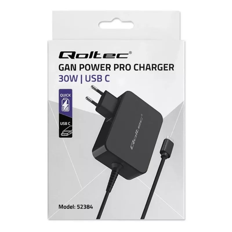 Netzteil QOLTEC 52384 GaN 30W Ausgang 5–20V USB-Ladegerät