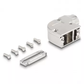 Kabeltülle DELOCK D-Sub Gehäuse für 9-polig Stecker/Buchse mit Metallwinkel 90° abgewinkelt, silber, 33×47×16 mm