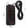 Steckdosenleiste MACLEAN MCE391 B – 6 Steckdosen, 4×USB-A + 1×USB-C, 110–240V, 2500W, 3 m Kabel, schwarz
