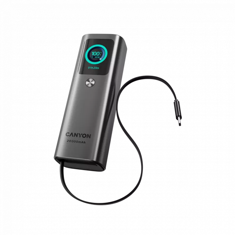 CANYON Powerbank mit integriertem Kabel OnPower 265 20000mAh 165W Aluminium Dunkelgrau
