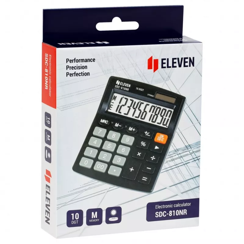 ELEVEN Taschenrechner Büro SDC-810NR 10-stelliges Display, dual powered, schwarz