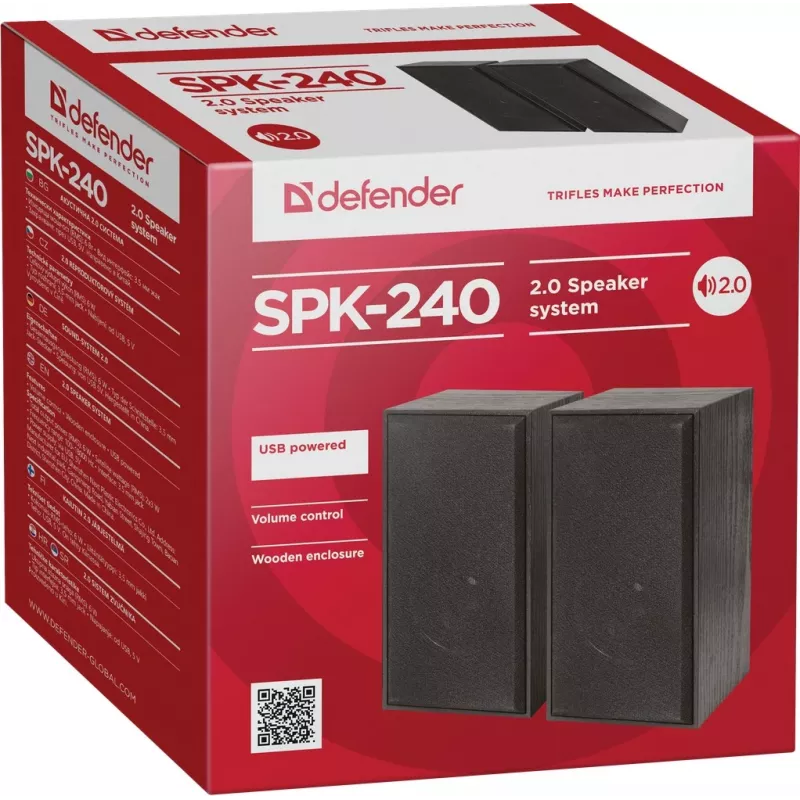 DEFENDER SPK-240 kabelgebundene Desktop-Lautsprecher, 2.0, 6 W RMS, USB-Stromversorgung, 3,5 mm, schwarz