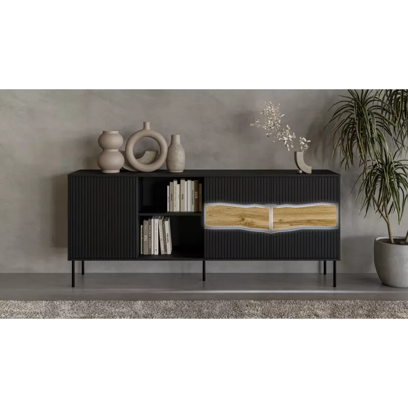 Cama INSERTO 3D1W Kommode 190x40x80 schwarz + LED