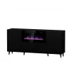 Kommode mit elektrischem Kamin Cama Meble PAFOS 180x42x82 cm mattschwarz, 3 Türen, 2 Einlegeböden, 1400–1600 W