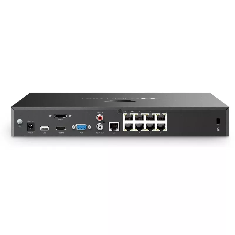 Netzwerk-Videorekorder TP-Link VIGI NVR2008H-8MP-2TB — 8-Kanal, 4K (3840×2160), 2 TB SATA HDD, 9× RJ-45, Schwarz