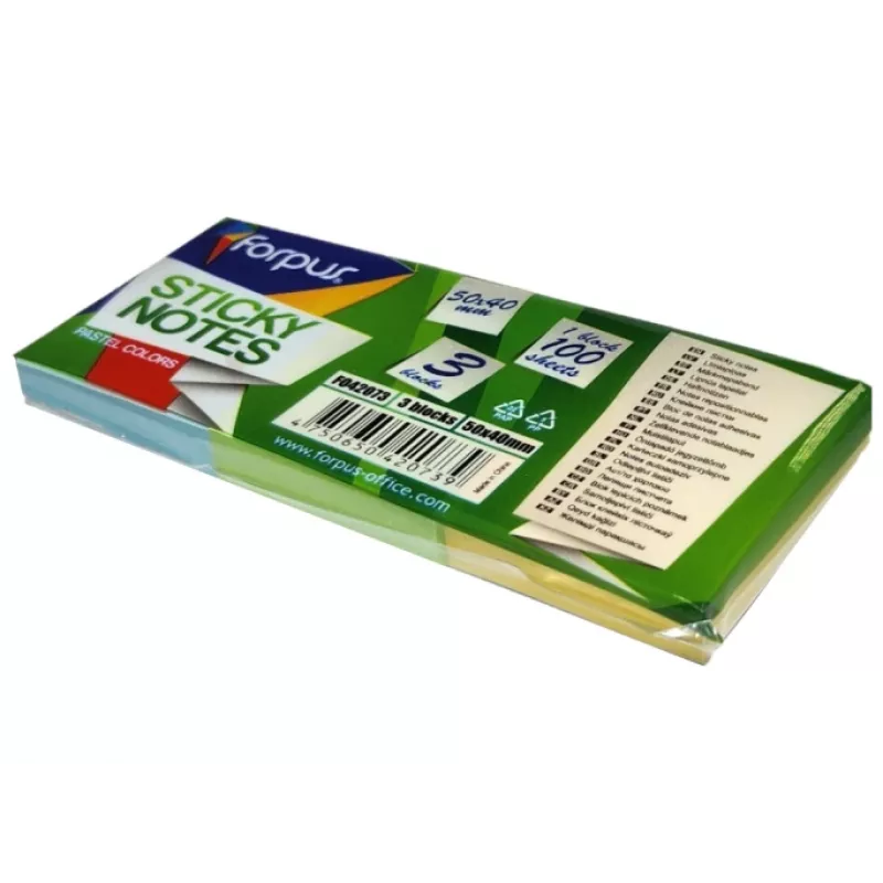 Haftnotizen FORPUS FO42073, 40×50 mm, 3 Pastellfarben, Block