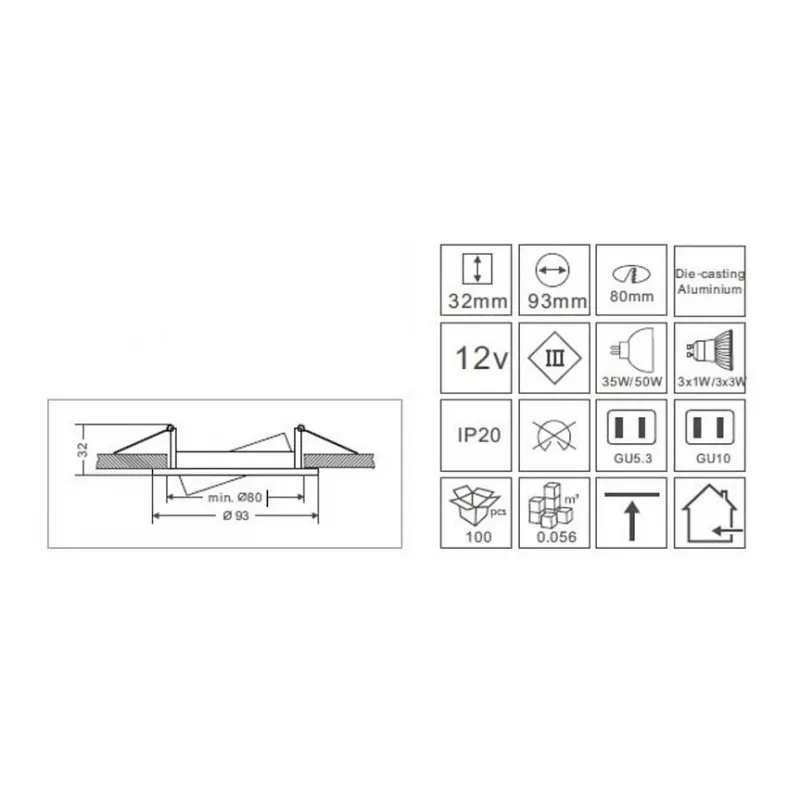 Synergy 21 LED Retrofit GU10 / GX5,3 Deckeneinbausatz D08-Weiß