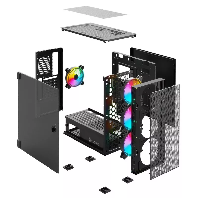 SAVIO PC-Gehäuse Raptor X1 ARGB Glas/Mesh Schwarz