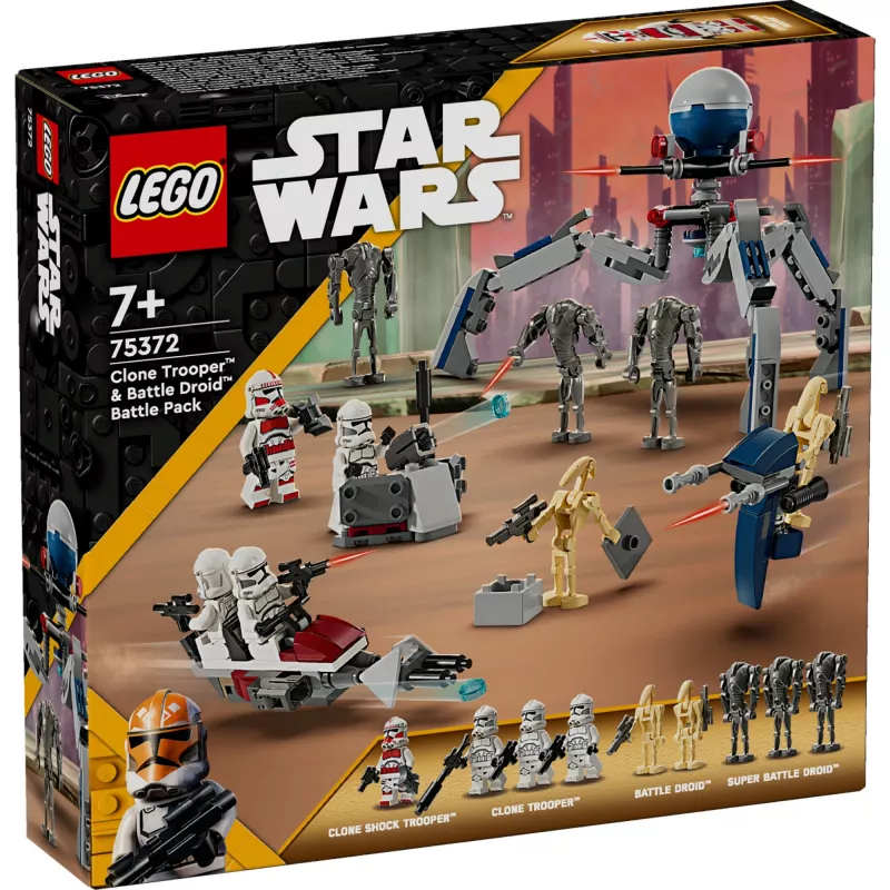 LEGO Star Wars Clone Trooper & Battle Droid Battle Pack Bau-Spielzeug für Kinder mit Speeder Bike Fahrzeug, 4 Minifiguren und 5 Figuren, Geschenk für Jungen