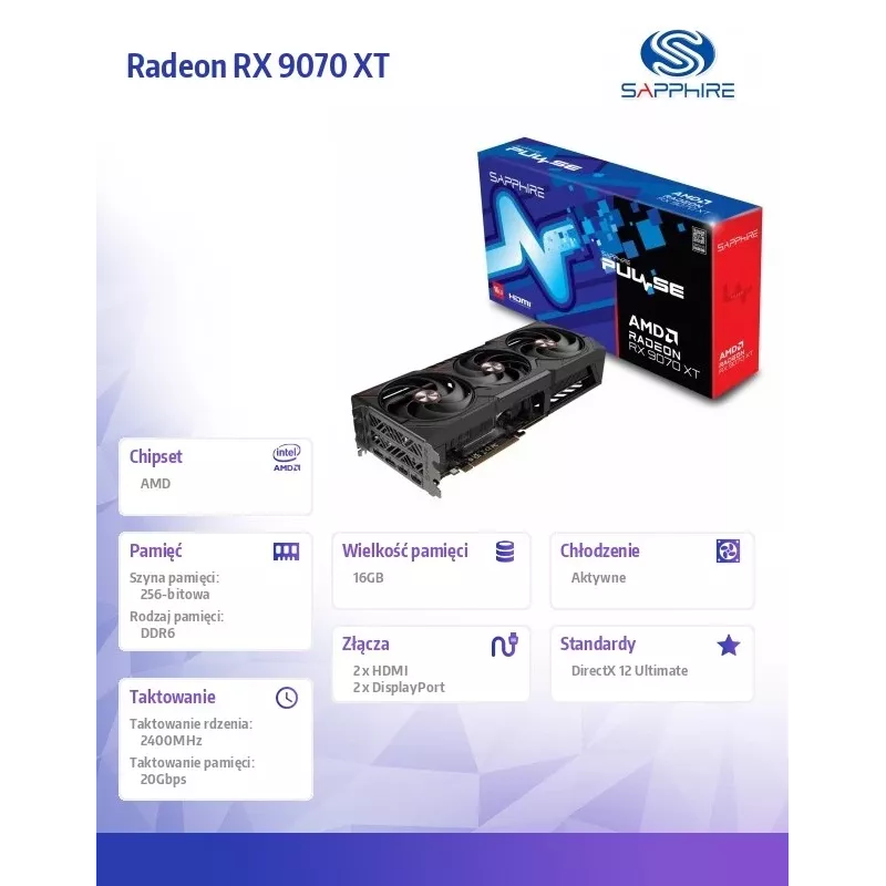 SAPPHIRE PULSE Radeon RX 9070 XT 16GB GDDR6 Grafikkarte