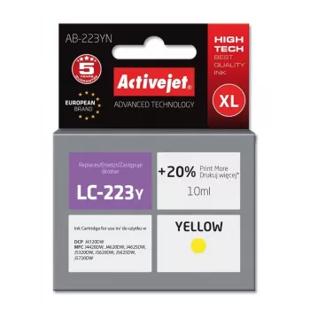 Tintenpatrone ActiveJet AB-223YN gelb, kompatibel für Brother, farbstoffbasiert 10 ml, hohe (XL) Reichweite, Einzelpackung