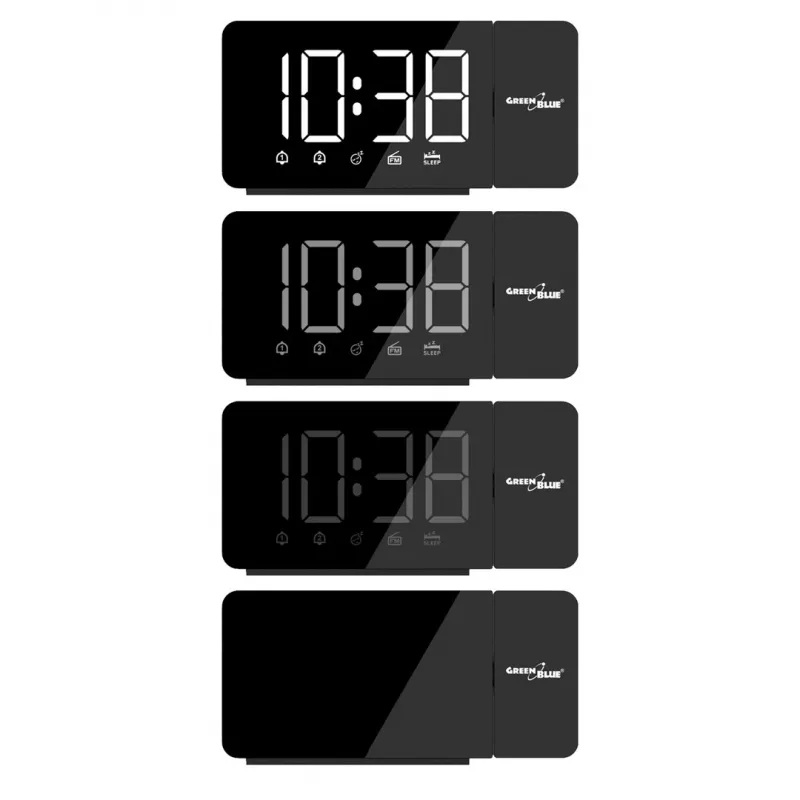 Digitaler LED-Uhrenradio GreenBlue GB172 mit FM-Tuner, Projektor, Thermometer, USB 5V- und CR2032-Stromversorgung