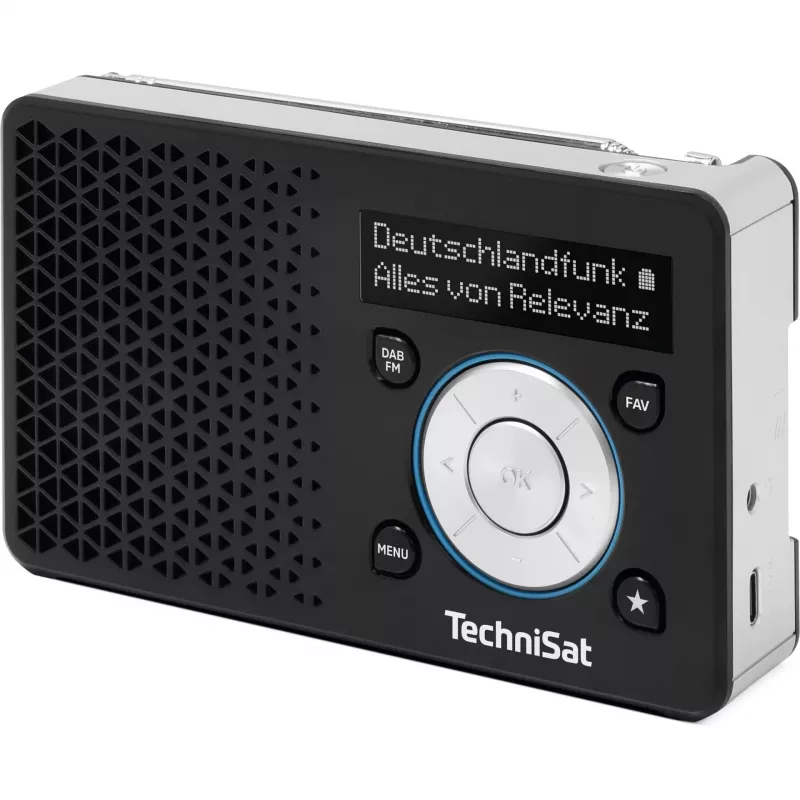 Tragbares Radio TECHNISAT DIGITRADIO 1 A — DAB+/FM, OLED-Display, USB-C, 3,5-mm-Kopfhörer, 1 W, schwarz/silber