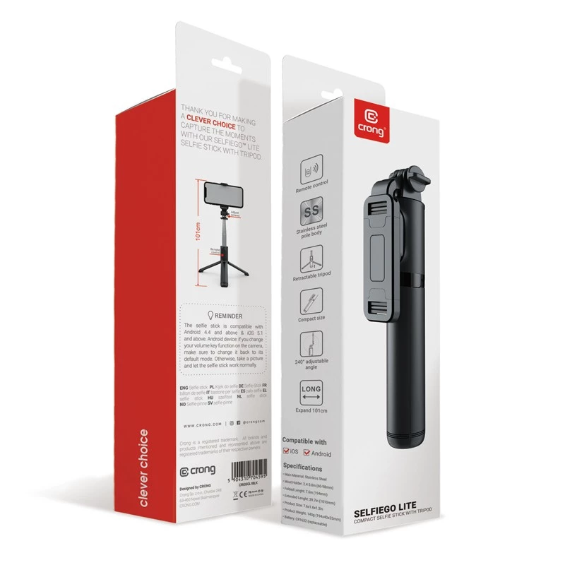 SelfieGo Kompakter Selfie-Stick Bluetooth-Stativ (20-101 cm) Crong CRGSGL1B