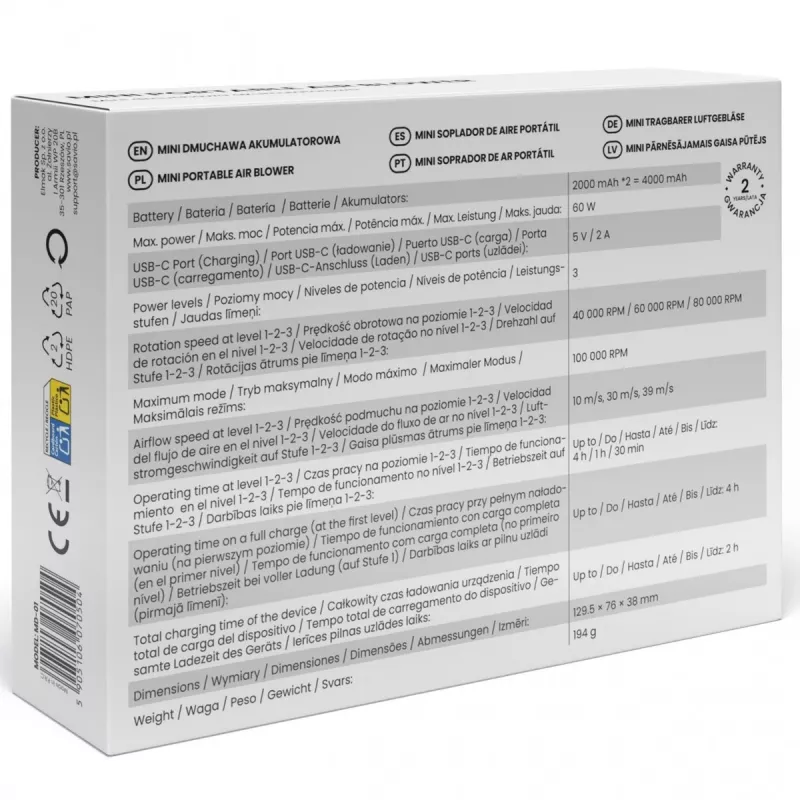 Savio MD-01 Laubbläser 60 W 7,4 V 140 km/h Lithium-Ion (Li-Ion)