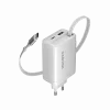 CANYON Ladegerät OnCharge 65RC mit integriertem USB-C-Kabel 65W, 1x PD, 1x QC, EU-Stecker, Weiß