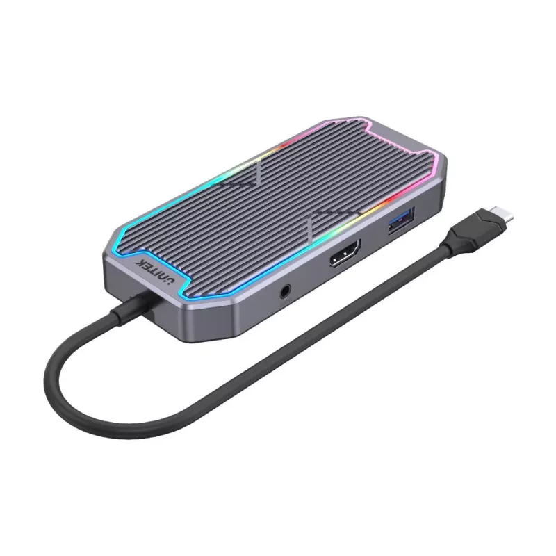 USB hub Unitek uHUB S7+ — kabelgebundener USB 3.2 Gen 2 Type-C, 100 W PD, Gigabit Ethernet, 4K-Unterstützung, Space Grau