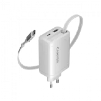 CANYON Ladegerät OnCharge 65RC mit integriertem USB-C-Kabel 65W, 1x PD, 1x QC, EU-Stecker, Weiß