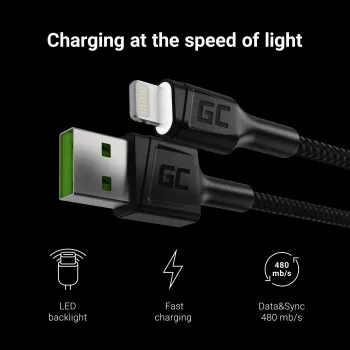 Green Cell KABGC05 Lightning-Kabel 1,2 m Schwarz