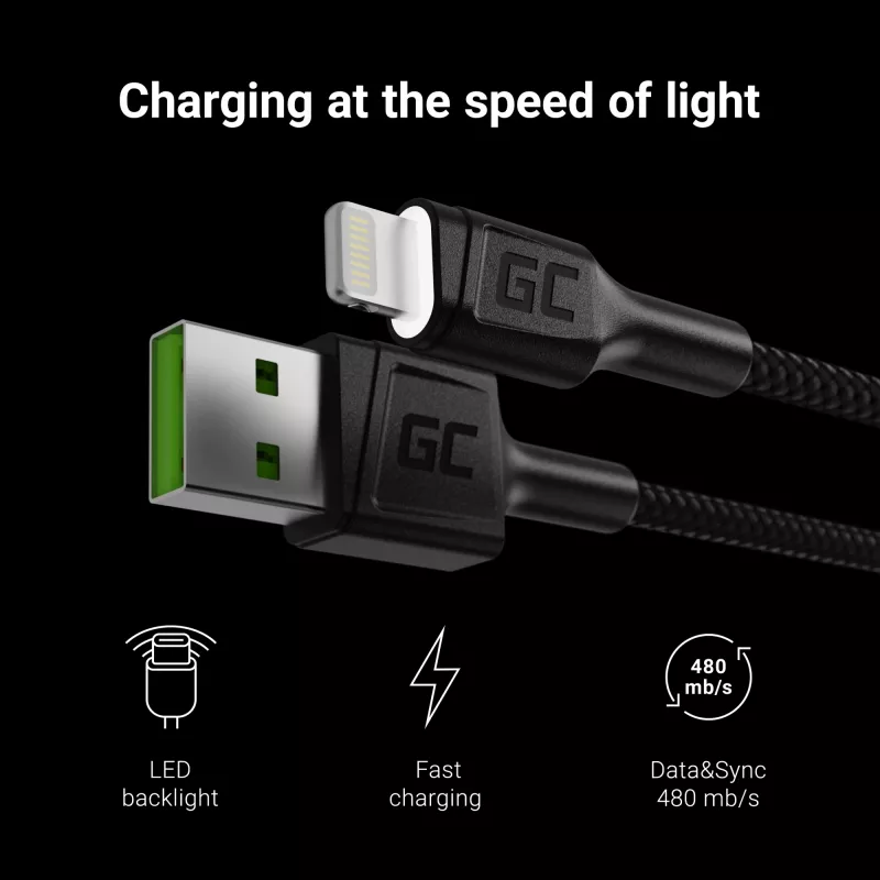 Green Cell KABGC05 Lightning-Kabel 1,2 m Schwarz