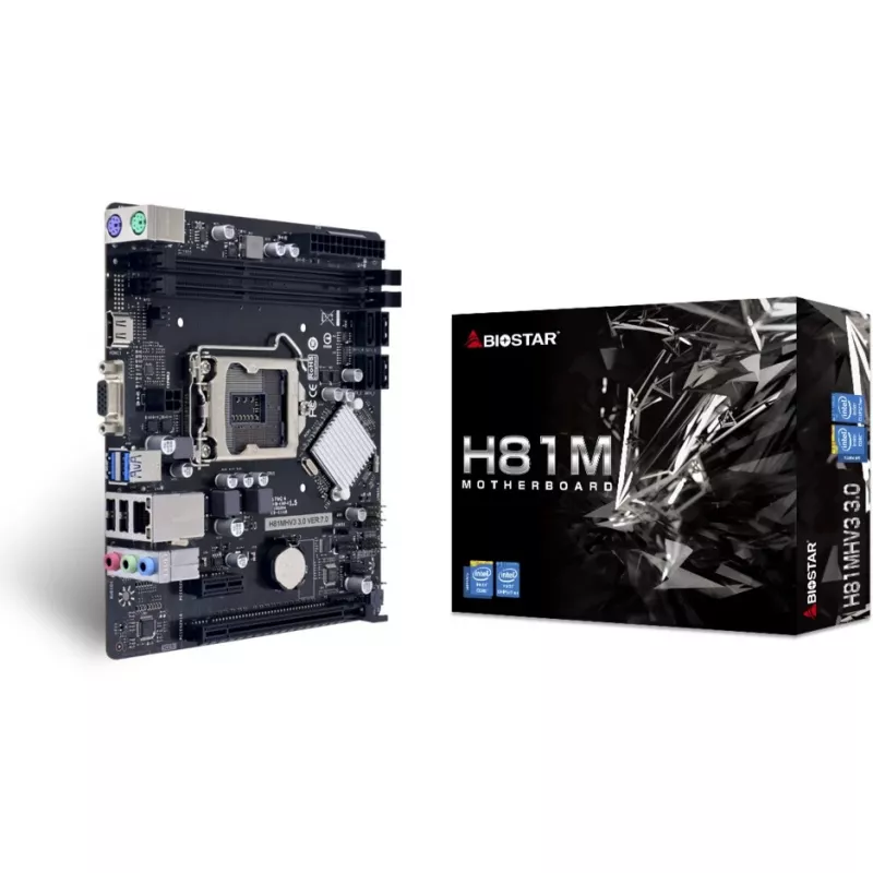 Motherboard BIOSTAR H81MHV3 3.0 — Micro ATX, LGA 1150, Intel H81, 2x DDR3 DIMM (max. 16 GB), SATA II/III, Gigabit LAN, HDMI, VGA