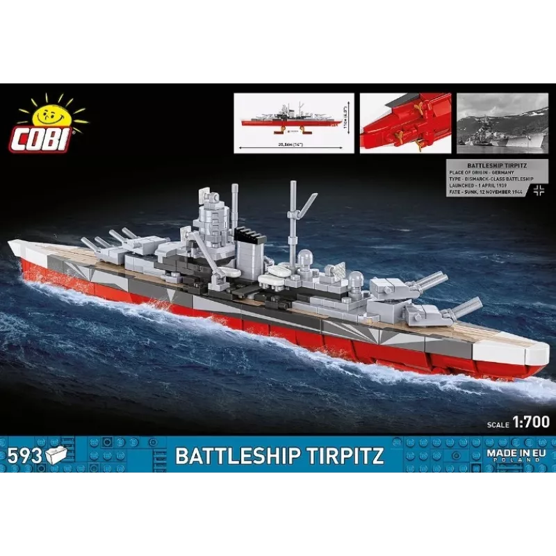 Konstruktionsset Cobi Schlachtschiff Tirpitz Modell mit 593 Teilen, maßstabsgetreu und Display-Merkmale