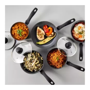 Fünfteiliges Russell Hobbs Pfannenset Metallic Marble RH02814EU7 – Antihaftbeschichtung, verschiedene Größen