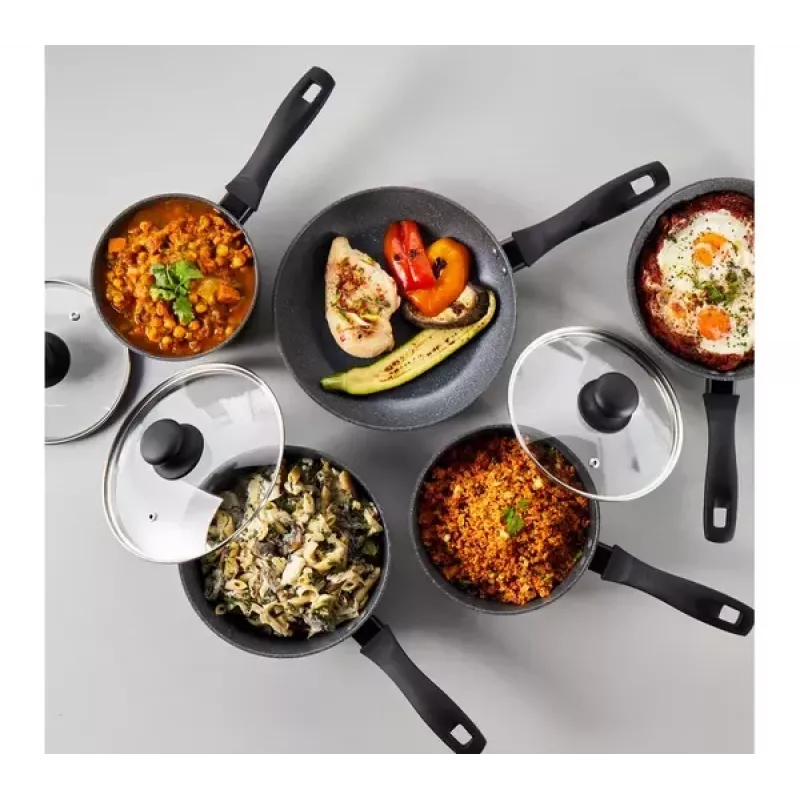 Fünfteiliges Russell Hobbs Pfannenset Metallic Marble RH02814EU7 – Antihaftbeschichtung, verschiedene Größen
