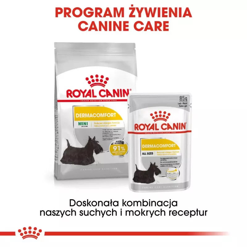 ROYAL CANIN Mini Dermacomfort - Trockenfutter für ausgewachsene kleine Hunderassen mit empfindlicher, zu Reizungen neigender Haut - 3 kg