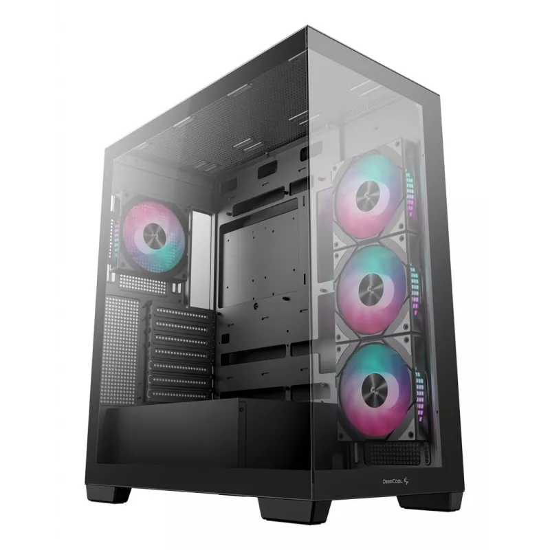 PC-Gehäuse DeepCool CG580 4F Midi Tower — ATX/ITX/MicroATX, gehärtetes Glas, 3×120mm+1×120mm Lüfter, 2×3,5 Zoll & 2×2,5 Zoll, USB-A×2 USB-C×1, schwarz