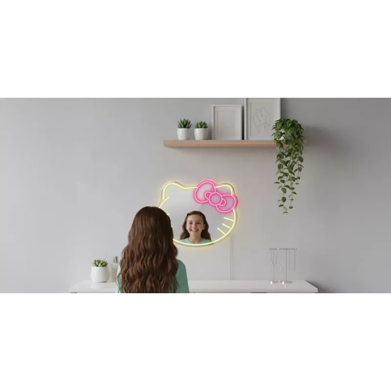 LED Neonspiegelleuchte MANTA MASNL129WH — Katze mit Schleife Dekorativer Neon-Akzent