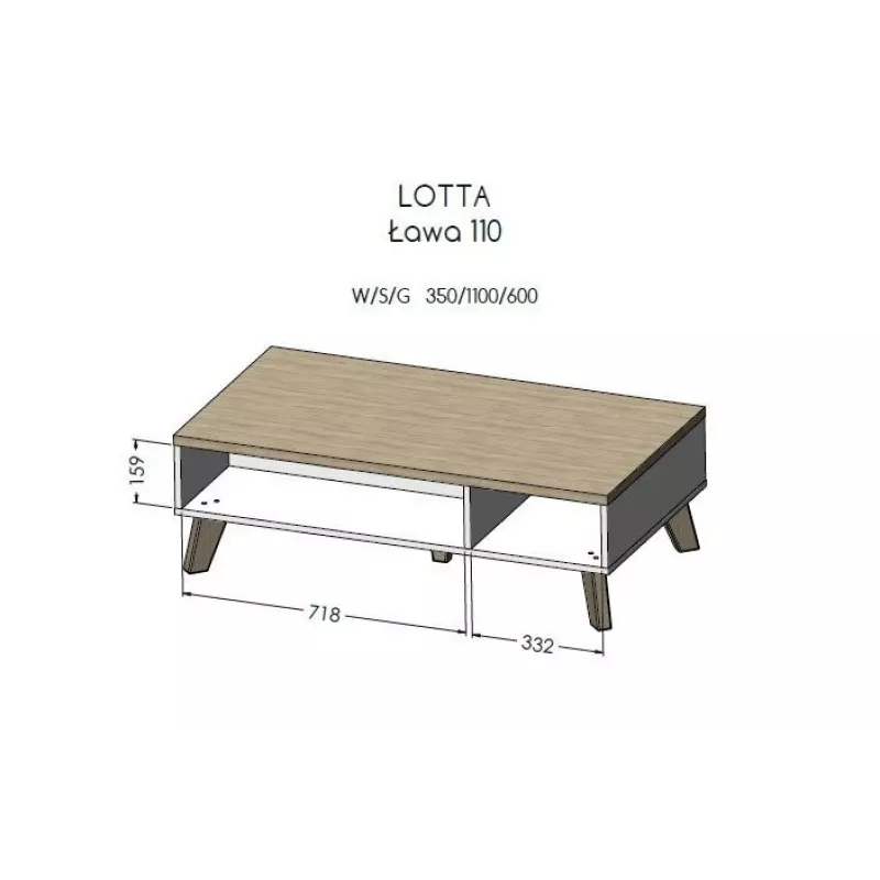 Cama LOTTA 110 Couchtisch Wotan-Eiche/mat schwarz