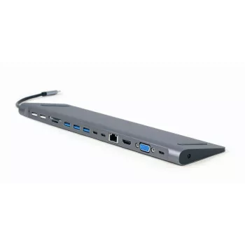 Gembird A-CM-COMBO9-01 USB Type-C 9-in-1 Multi-Port-Adapter (USB-Hub + HDMI + VGA + PD + Kartenleser + LAN + 3,5 mm Audio), Space Grey