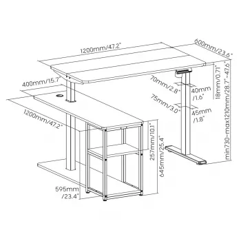 Elektrisch höhenverstellbarer Schreibtisch ergo office 380623 — max. Höhe 121 cm, max. Belastung 70 kg