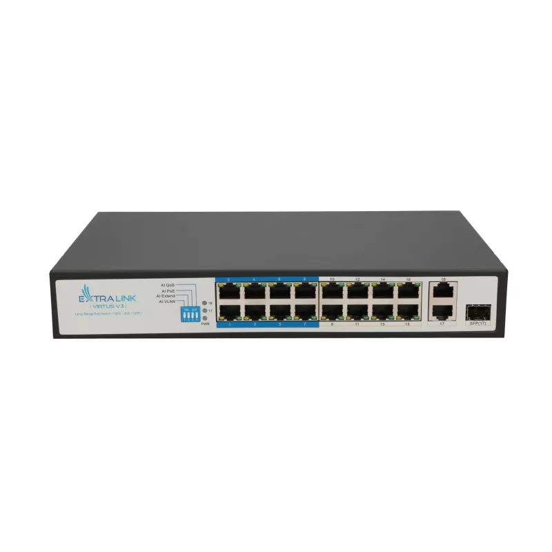 Switch Extralink VIRTUS V3 Unmanaged L2 16x Fast Ethernet (10/100) PoE 1U Schwarz