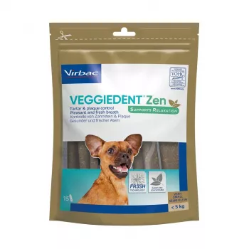 Trockene Hundezahnpflegesticks VIRBAC VEGGIEDENT ZEN XS x15 für kleine Hunde, Packung mit 15 Sticks