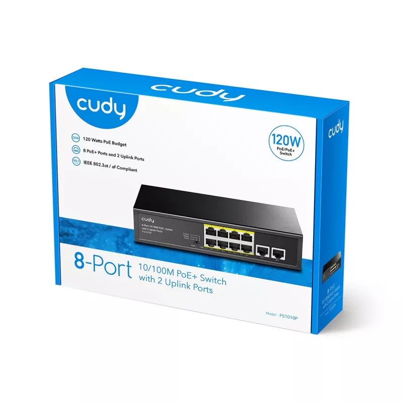 Cudy FS1010P Netzwerk-Switch Fast Ethernet (10/100) Power over Ethernet (PoE) Schwarz