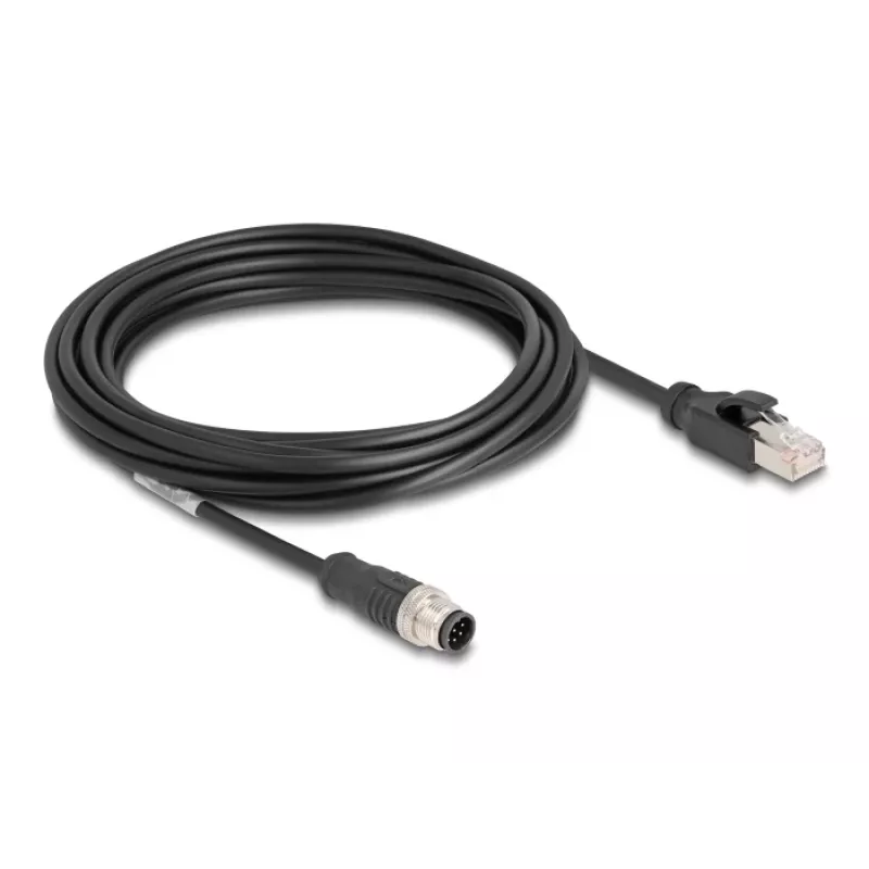 Netzwerkkabel DeLOCK M12 Kabel A-kodiert 8-polig Stecker auf RJ45 Stecker Cat5e 5 m Schwarz