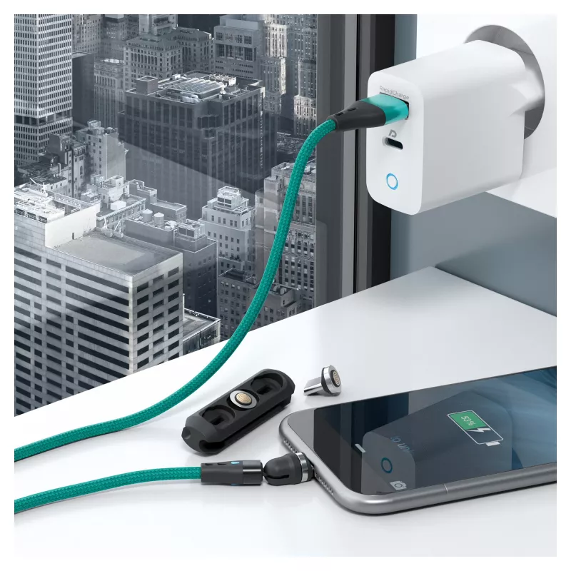 USB-Kabel RealPower MagneticCharge3 1m USB A Grün