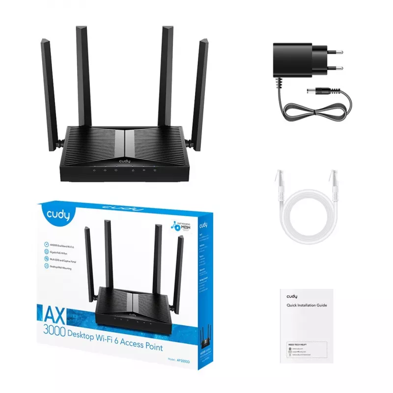 Wireless Access Point Cudy AP3000D Dualband 2,4/5 GHz, 2402 Mbps (5 GHz), 574 Mbps (2,4 GHz), 4 externe Antennen, 1x LAN