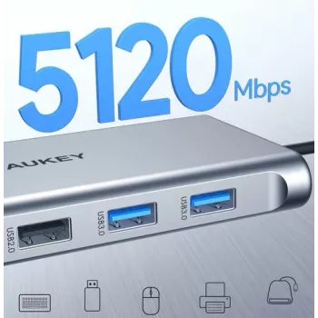 USB-C Hub Aukey CB-C89 10-in-1 mit RJ45 1000Mbps, HDMI 4K, mehreren Anschlüssen