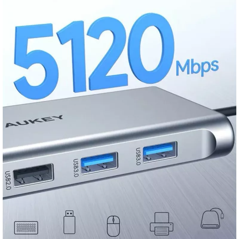USB-C Hub Aukey CB-C89 10-in-1 mit RJ45 1000Mbps, HDMI 4K, mehreren Anschlüssen